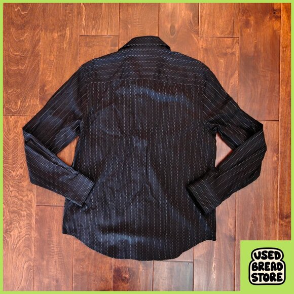NWT Perry Ellis Medium Black Button Up Mens Shirt White Dotted Stripes - Picture 2 of 6